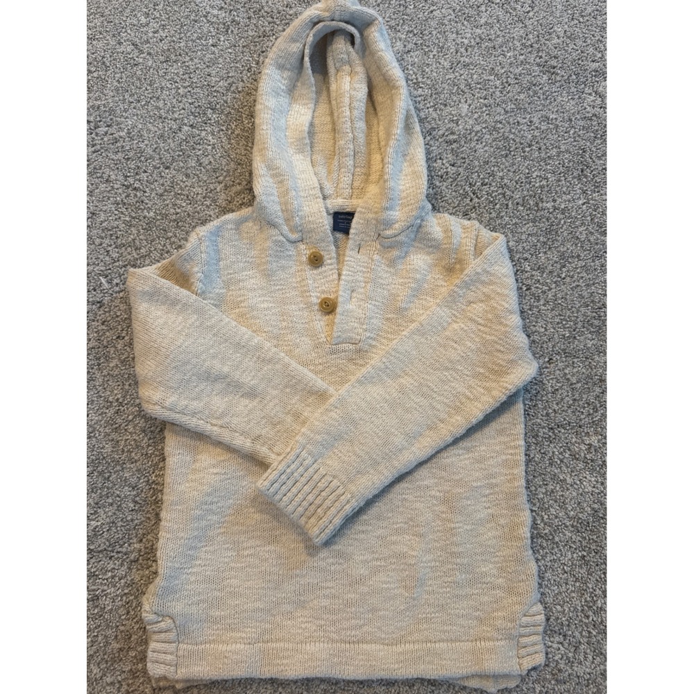BabyGap Toddler Boys Oatmeal Beige Cotton Knit Henley Hoodie Sweater 4T